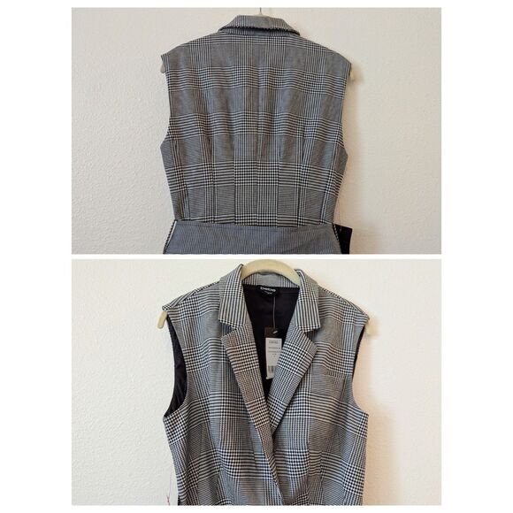 Bebe Blazer Dress Houndstooth Lapel Flap Pockets Removable Belt Sz 10 - Picture 10 of 11